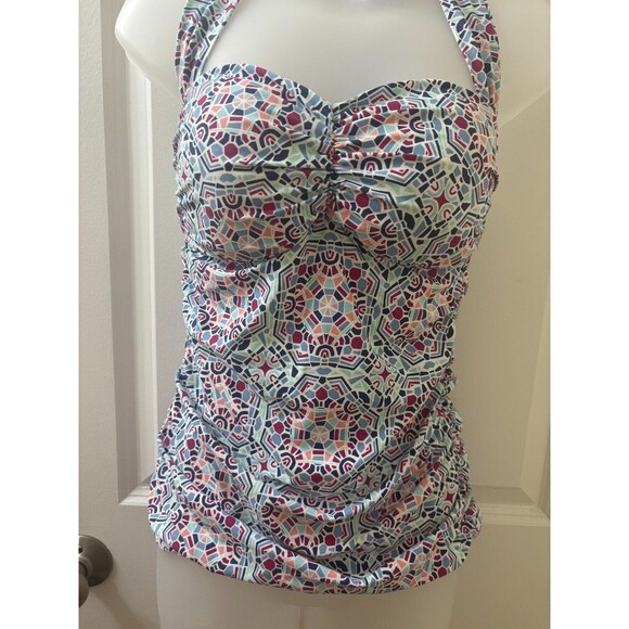 Helen Jon Halter Tankini Bikini Top Womens S RED Blue White Swimsuit - Picture 2 of 9